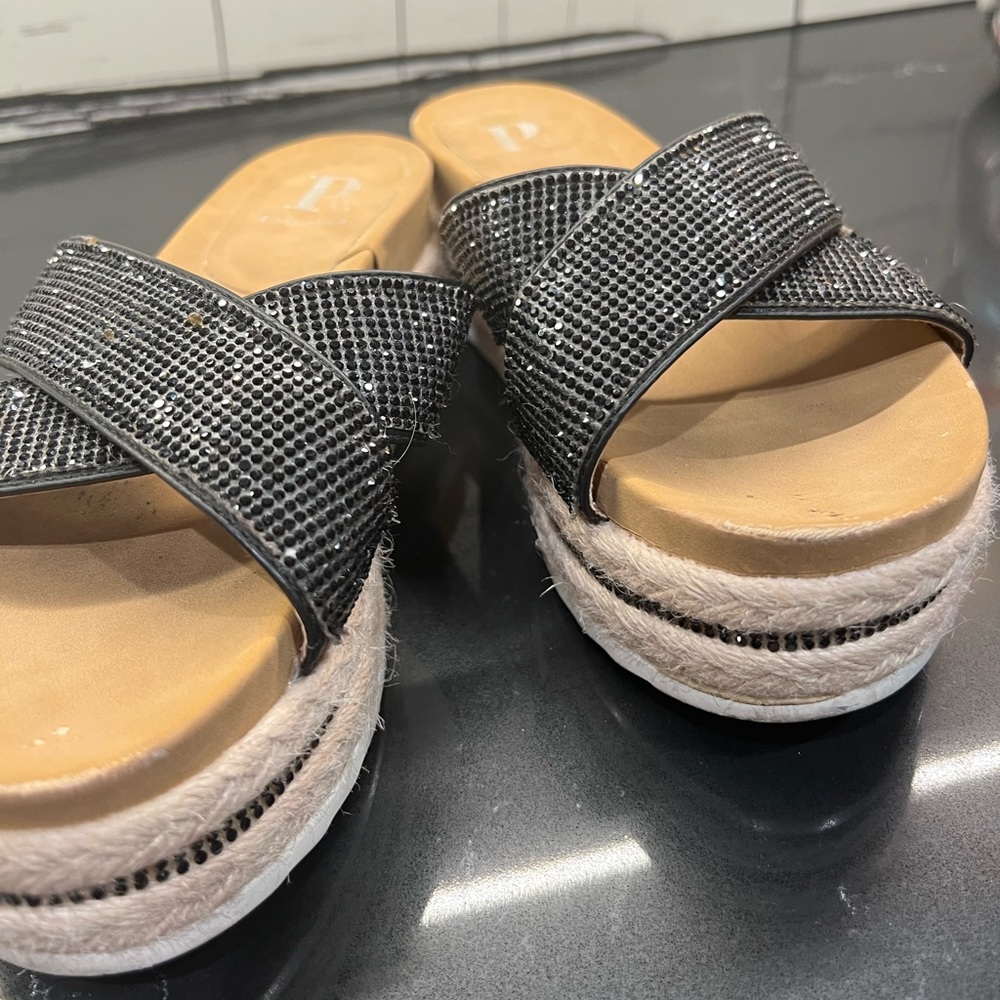 Sparkly black slip on espadrille sandals
